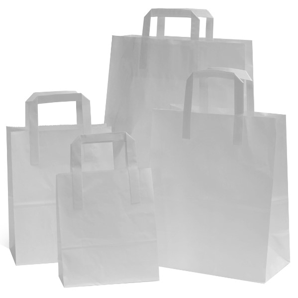 Medium White Paper Bags - Flat Handle 8.5
